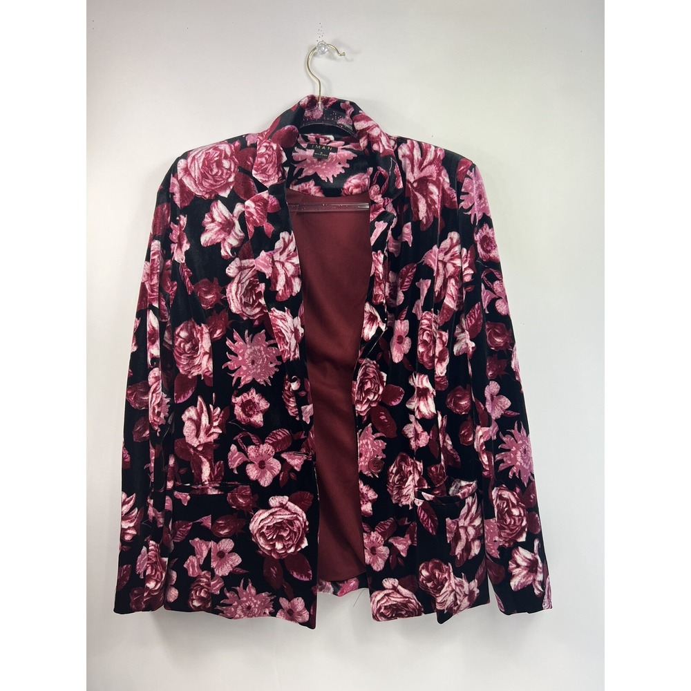 Iman Jacket Blazer Women's Sz‎ S Black Floral Long Sleeve Collared Pockets